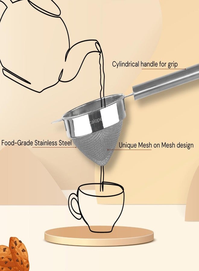 Calope Food Grade Stainless Steel Tea Strainer/Chai Chhalni/Coffee Sieve/Tea Filter/Juice and Oil Channi with SS Double MESH- Cone Shaped (Pipe Hnadle (Cylinder), 7 cm (Small)) - Image 3